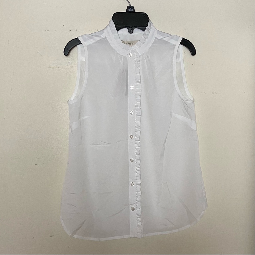 Loft white sheer button up sleeveless top